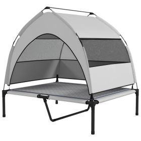 PawHut Elevated Dog Bed With Removable Canopy, Portable Outside Raised Pet Cot With Cooling Pad, Storage Bag, (Option: Light Gray)